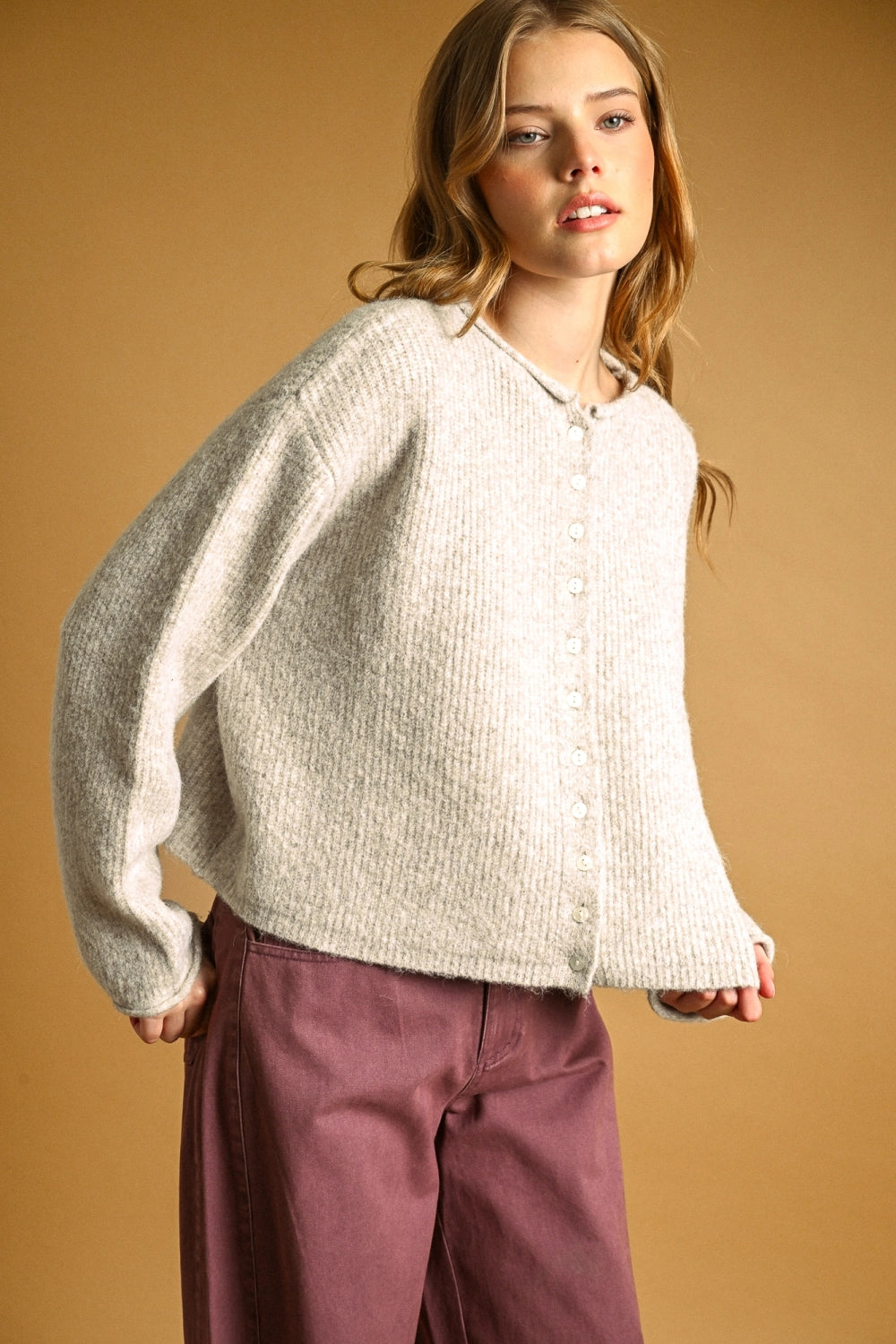 Soft Ribbed Button-Front Cardigan Sweater