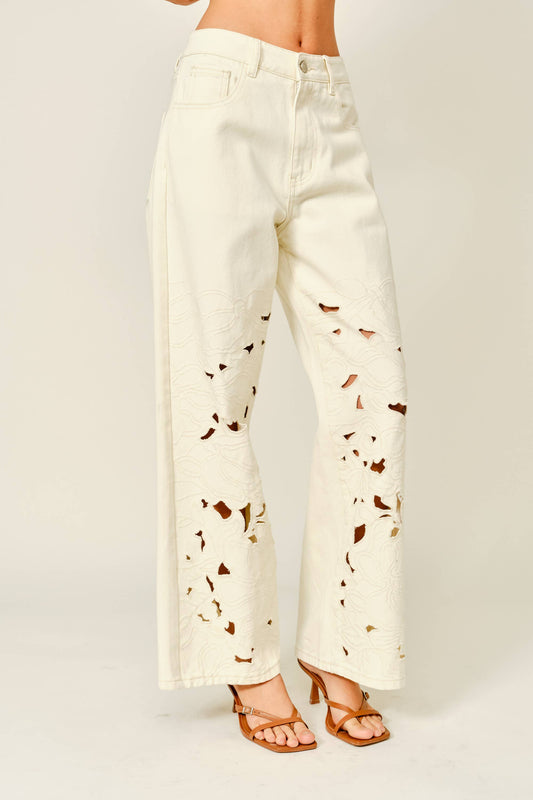 Cut Out Embroidered Trouser