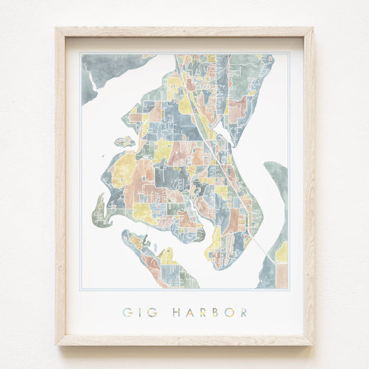 Gig Harbor Washington Watercolor Map ART PRINT