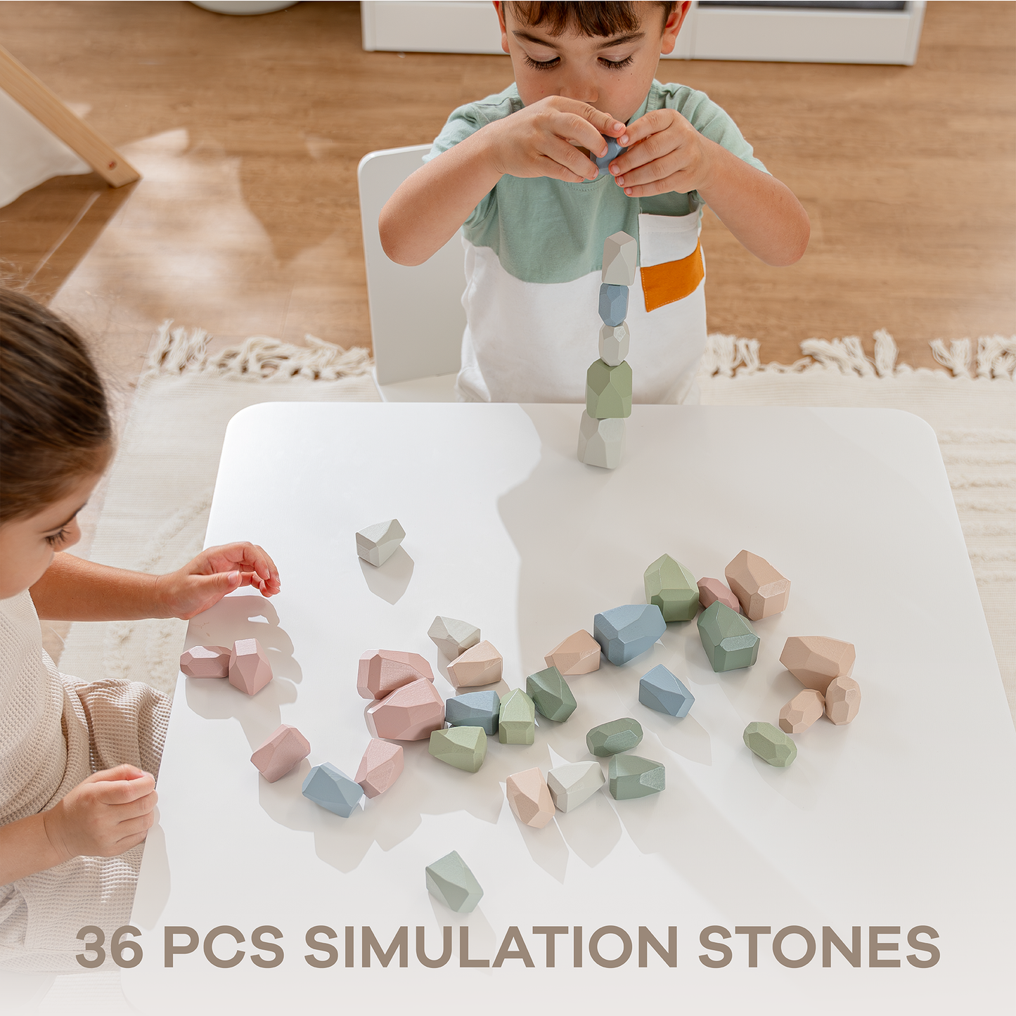 Stacking Rocks, 36 pcs Wooden Stacking Stones by Comfy Cubs