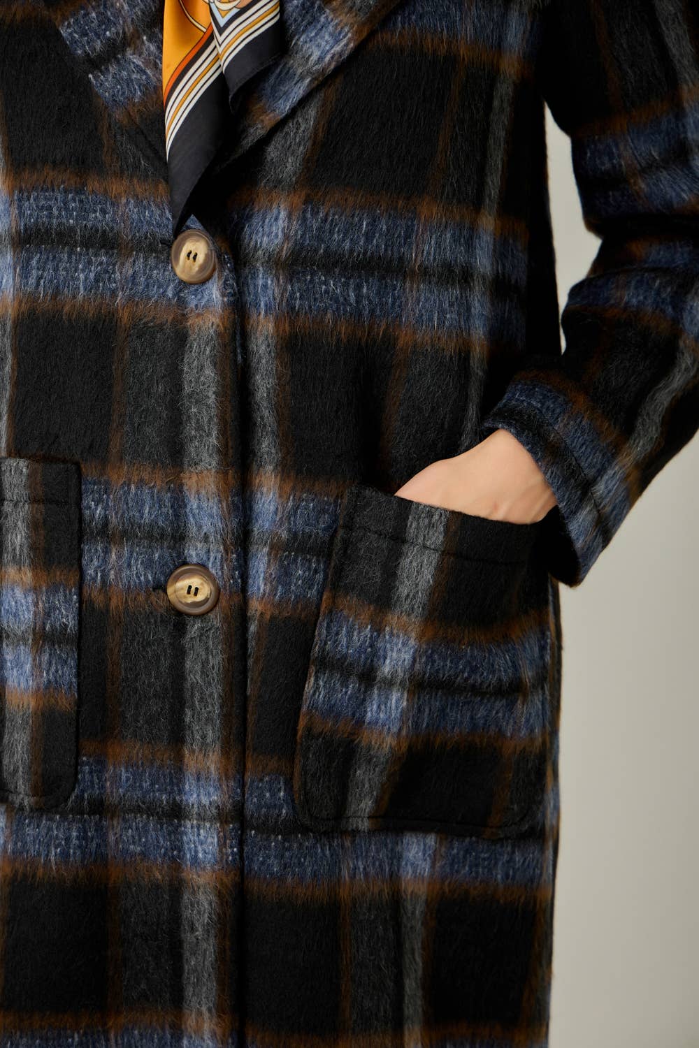 Brushed Plaid Long Coat
