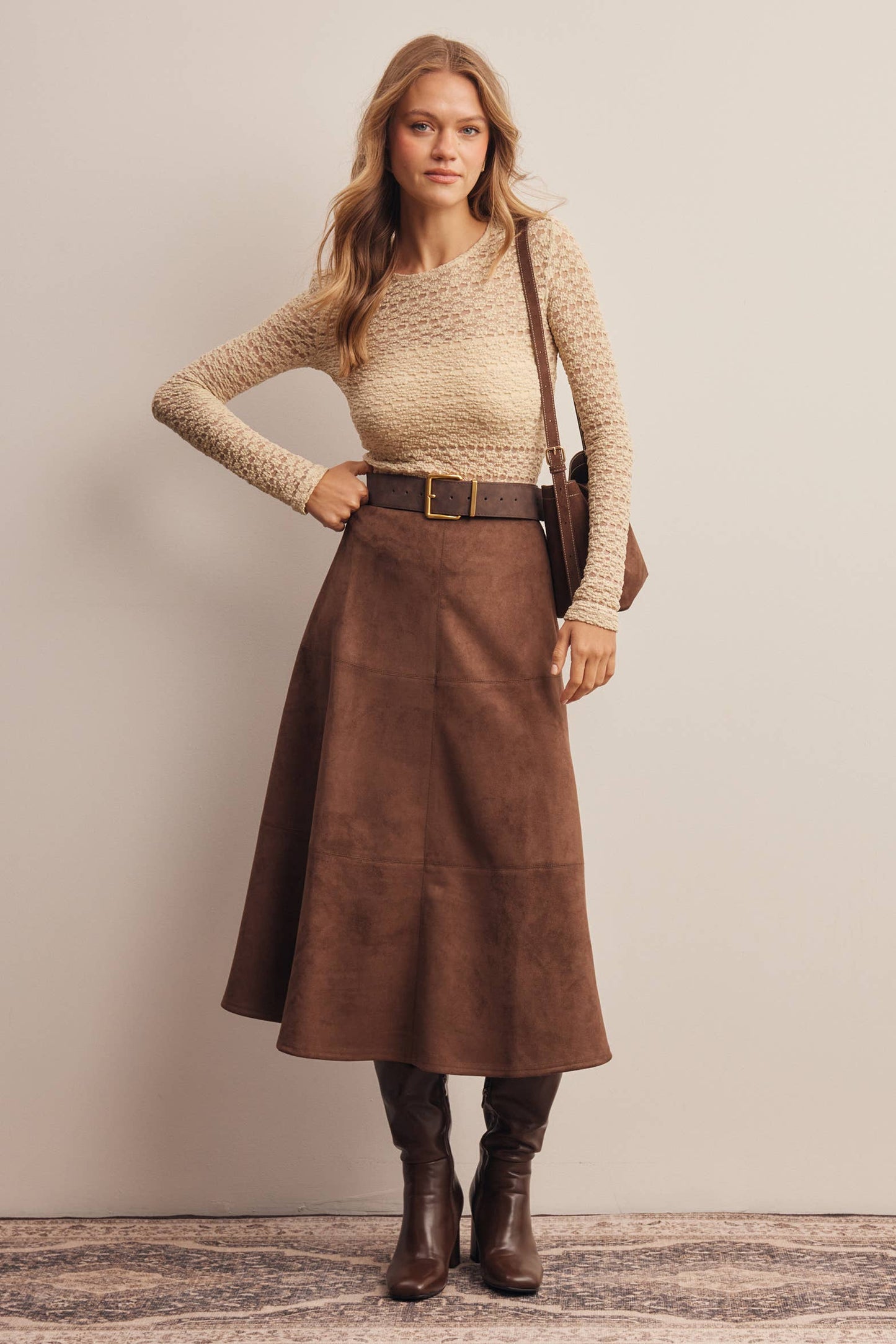 The Camille Suede Midi Skirt