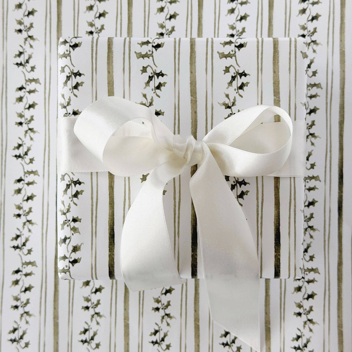 Holly Stripe Christmas Gift Wrapping Paper
