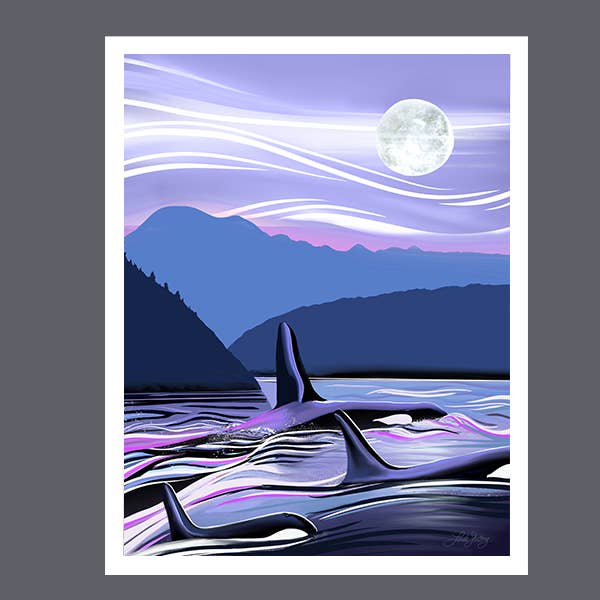 Orca - Orcas  Under the Moonlight Art Print