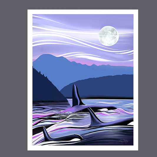 Orca - Orcas  Under the Moonlight Art Print