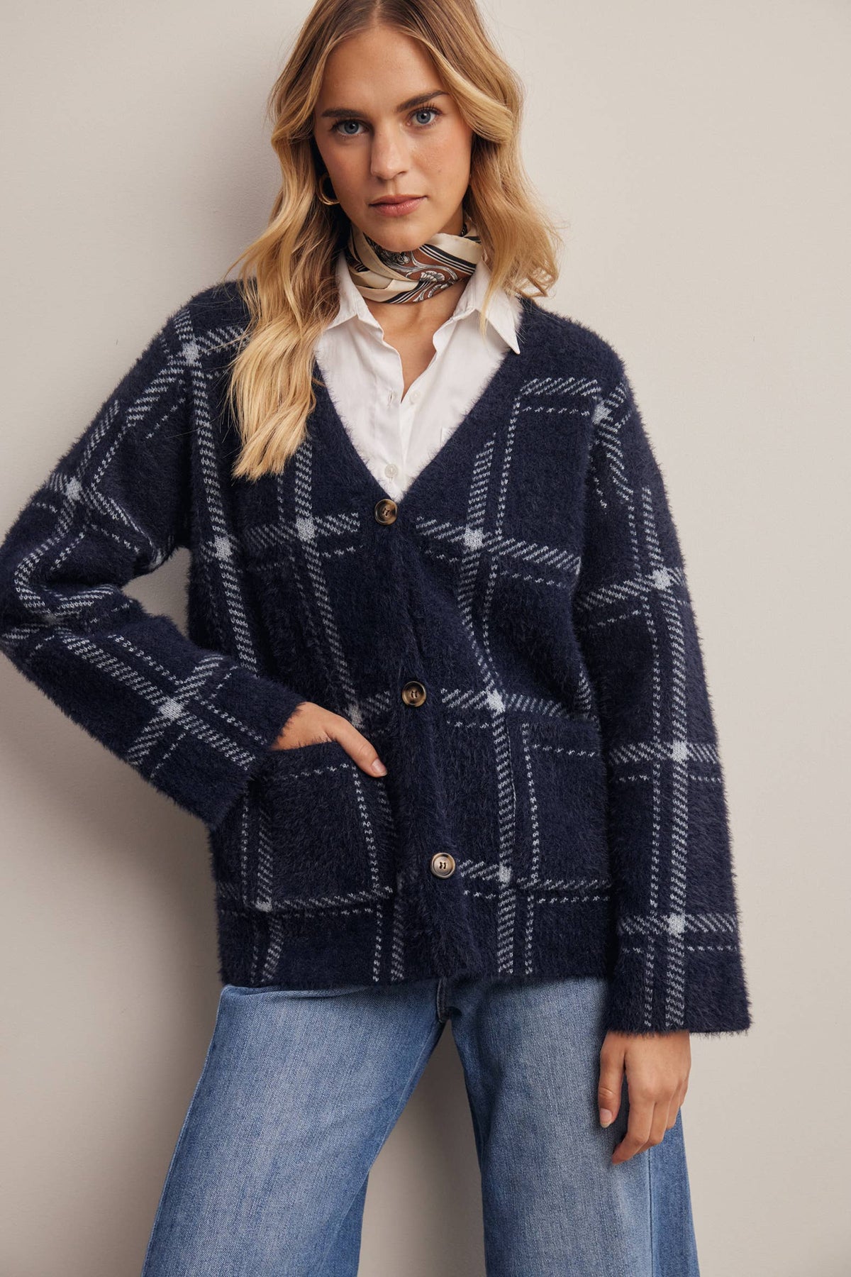 Plaid Soft Knit Cardigan