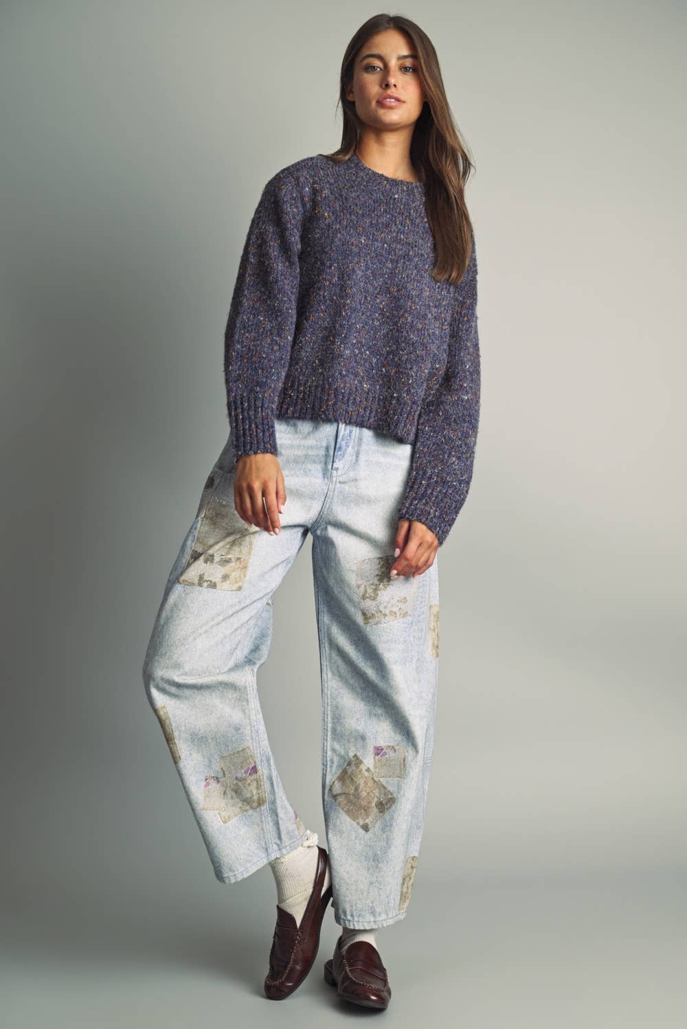 Flecked Crewneck Knit Sweater