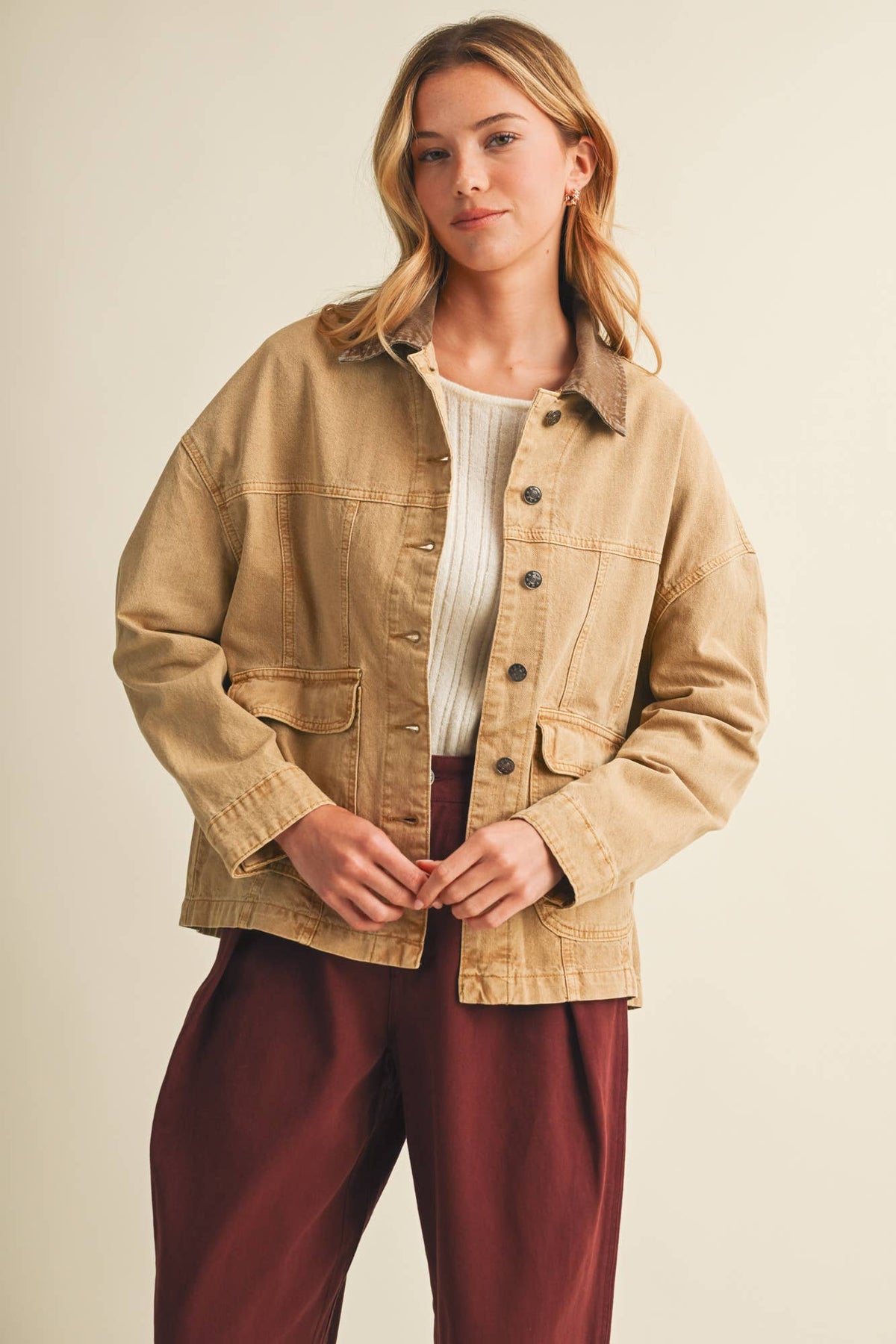 Washed Denim Contrast Collar Jacket