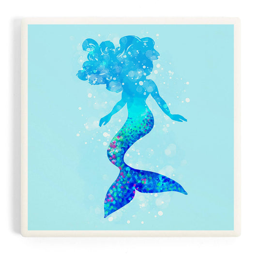 Silhouette Mermaid, Light Blue BackgrounCeramic Coaster d