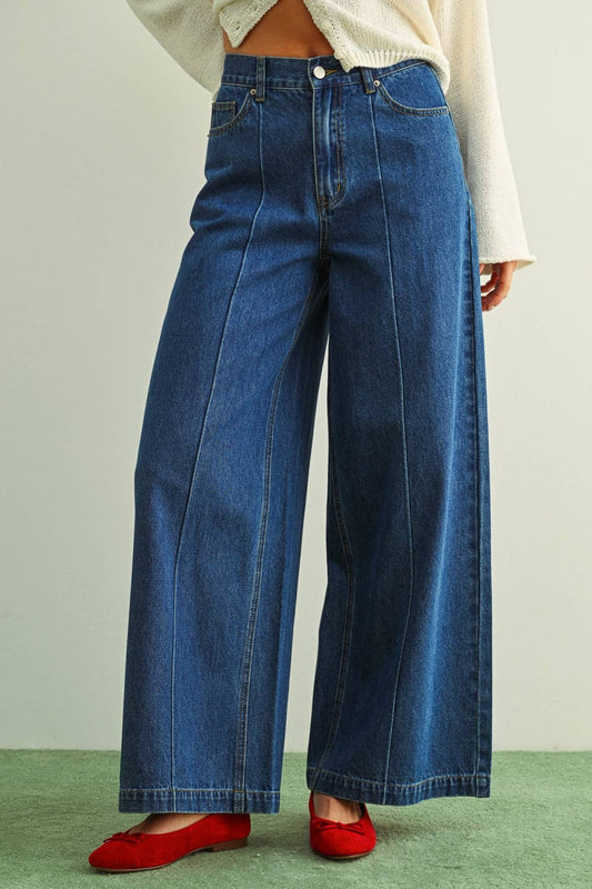 Wide Leg Front Detail Denim