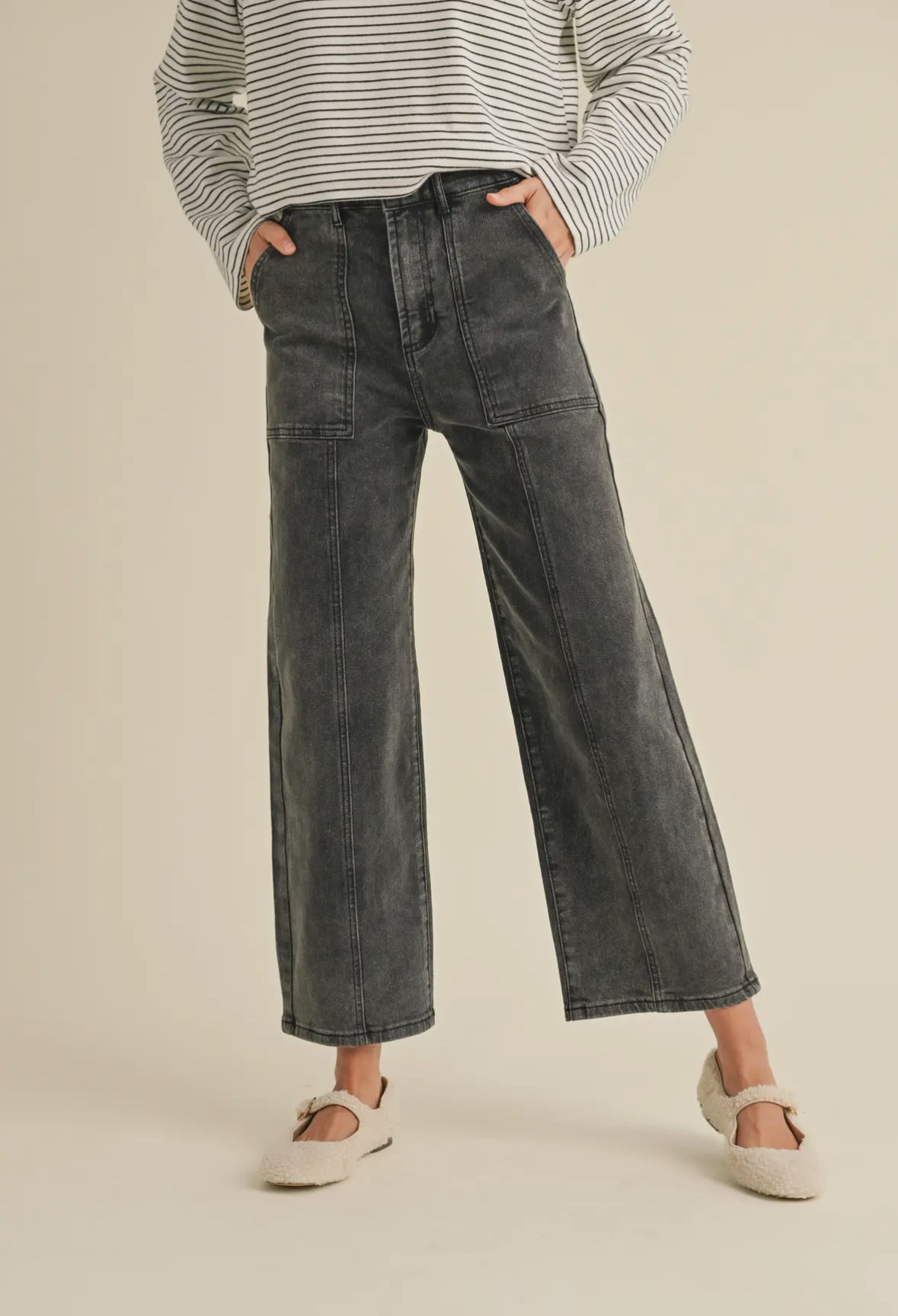 Paneled Stretch Denim Pants