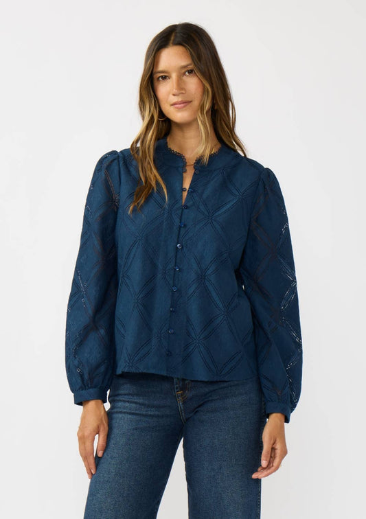 Lace Button Front Blouse with Trim