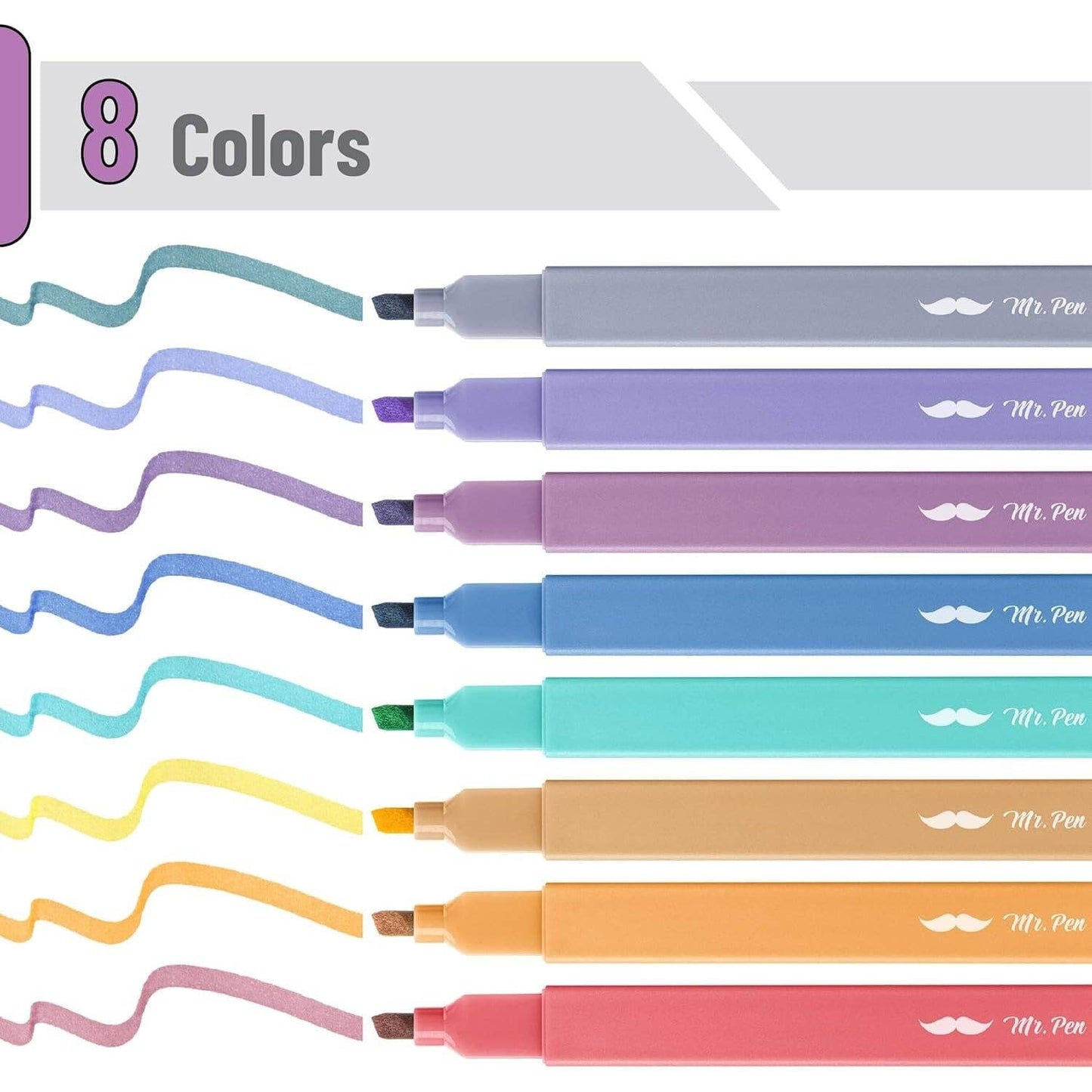 Mr. Pen- Aesthetic Highlighters, 8 Pcs, Chisel Tip, Muted Pastel Color, No Bleed