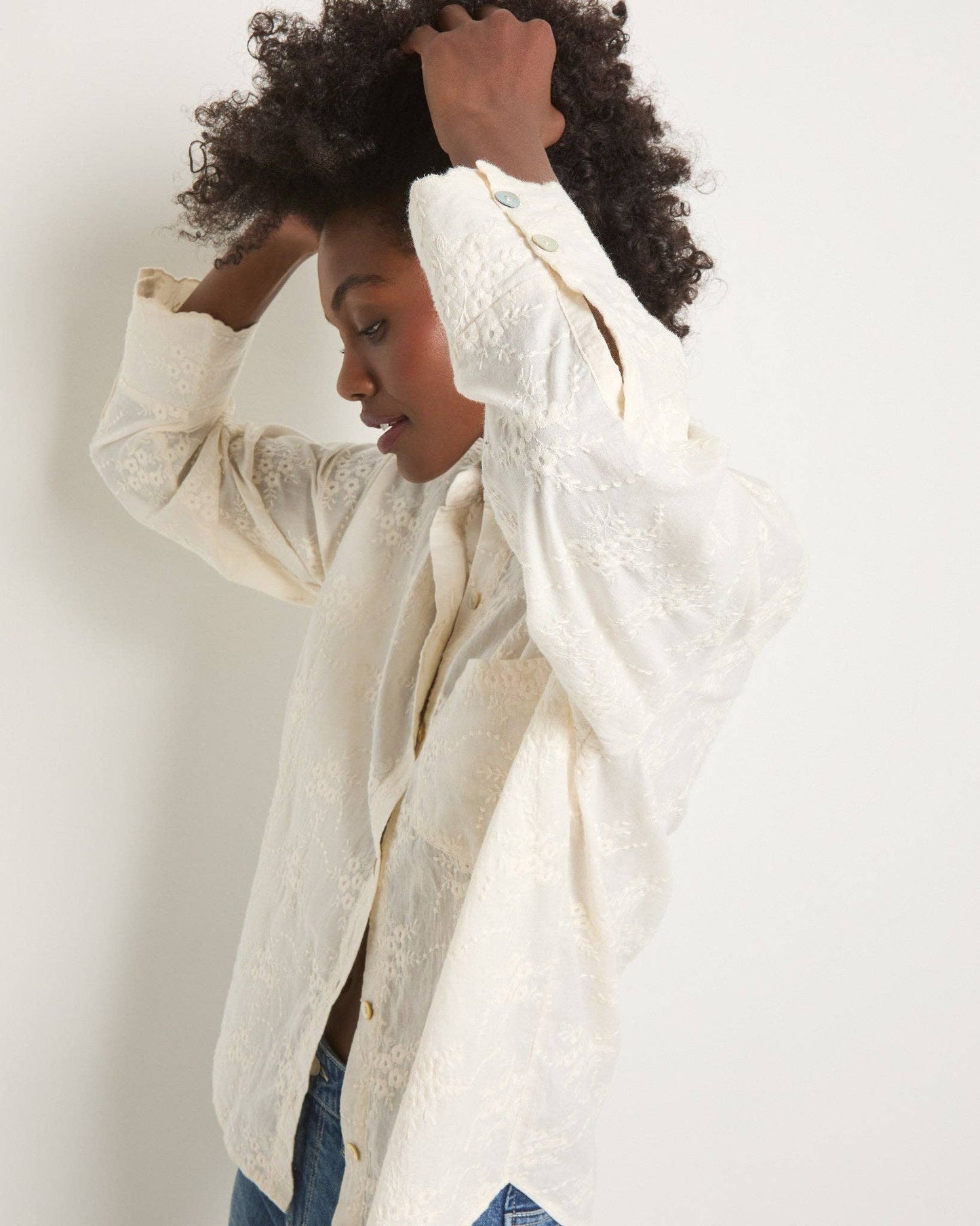 Eyelet Button-Up Shirt