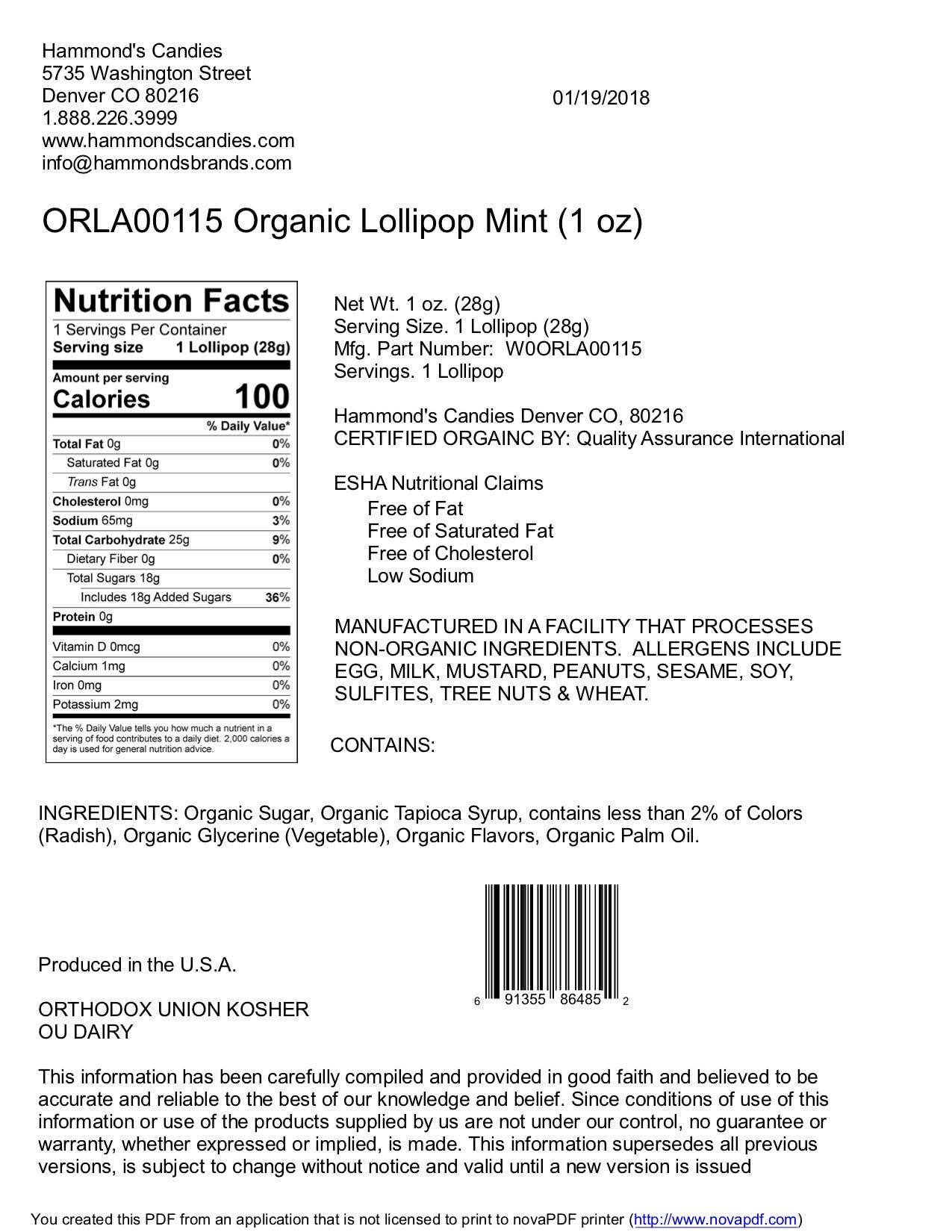 Organic Handmade Lollipop - Mint