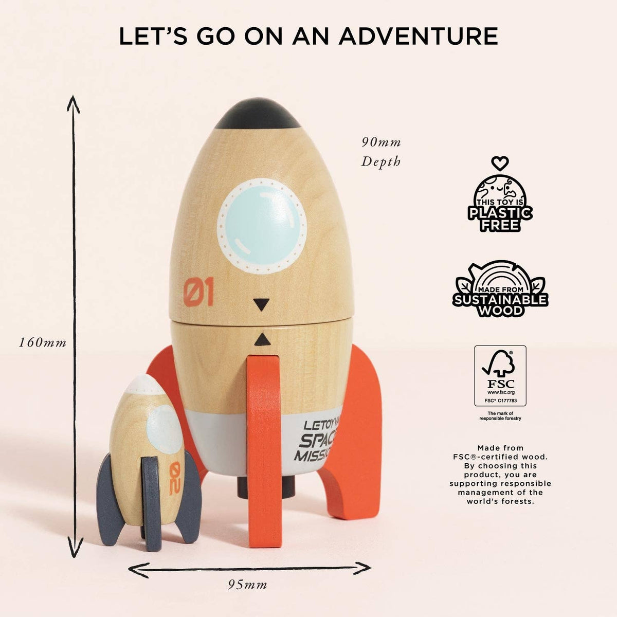 Magnetic Wooden Space Rocket Duo