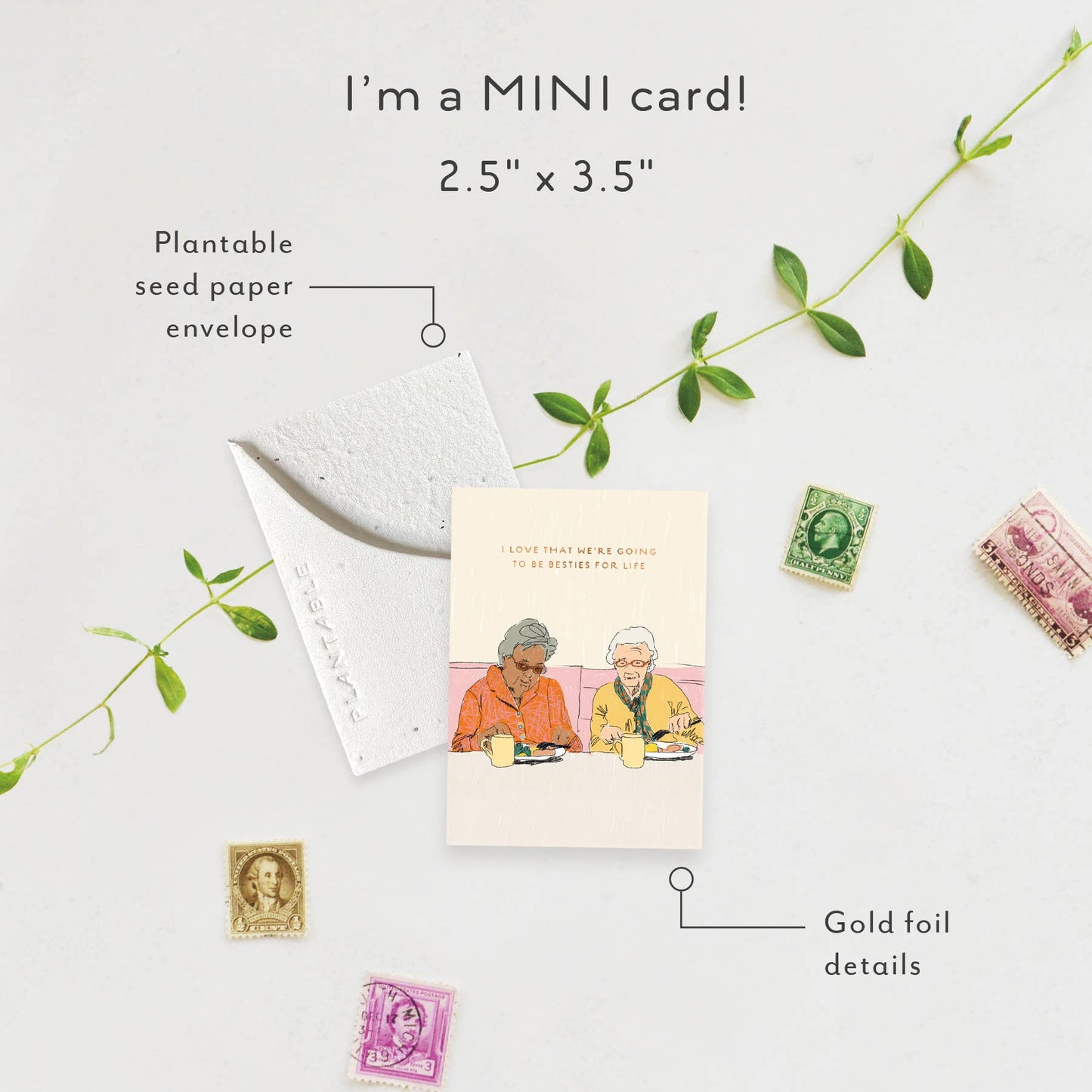 Forever Friends Sprout- Friendship Mini Greet Card 2.5"x3.5"