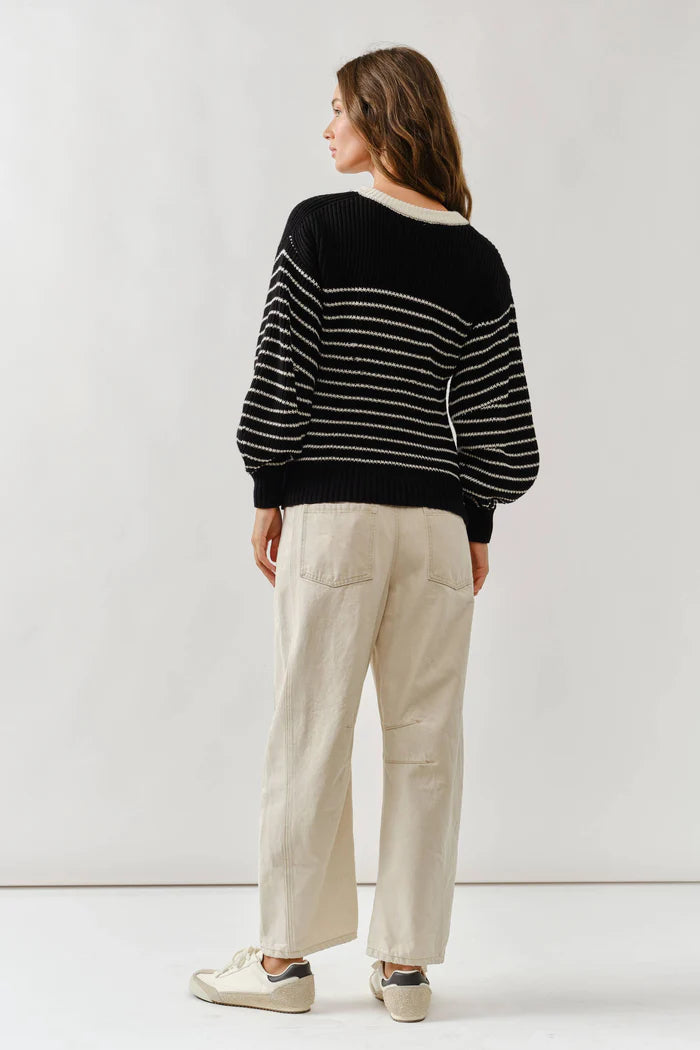 Voluminous Sleeve Stripes Cardigan