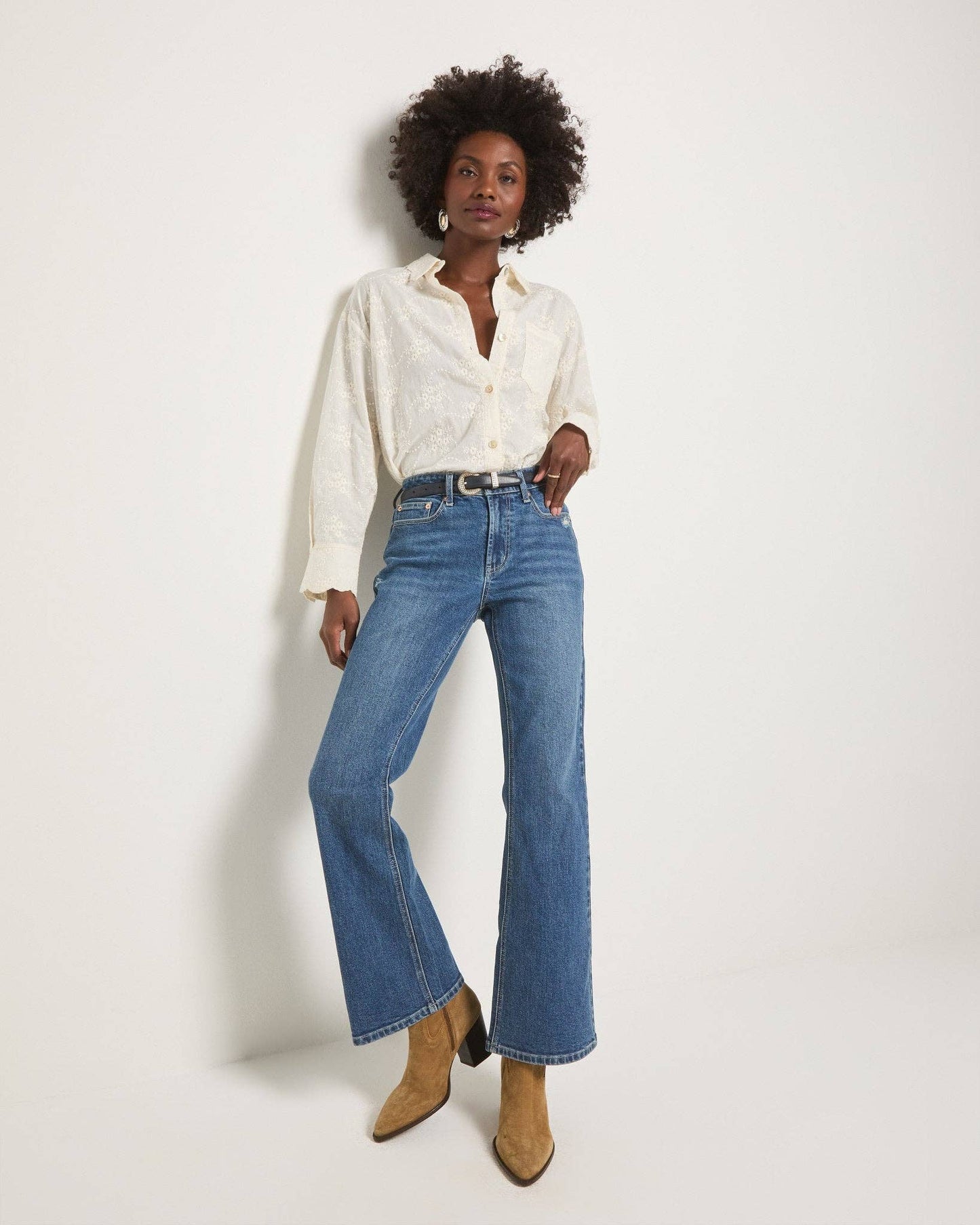 Eyelet Button-Up Shirt