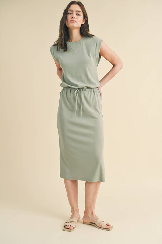 MUSCLE KNIT MIDI DRESS WITH DRAWSTRING
