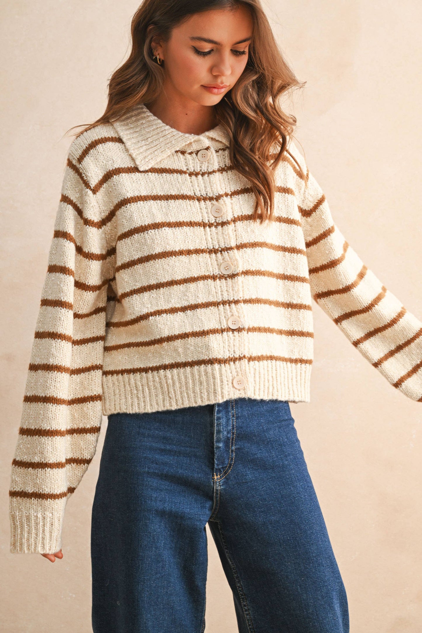 Button Down Striped Knitted Cardigan