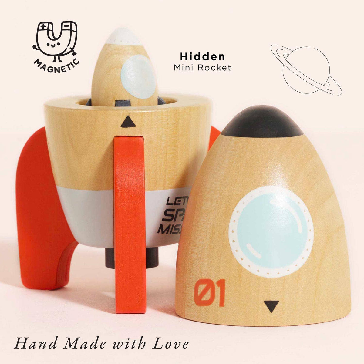 Magnetic Wooden Space Rocket Duo