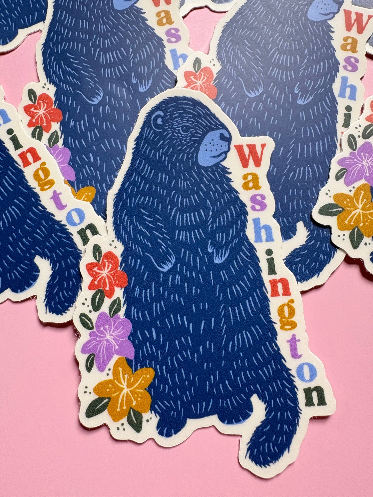 Washington Marmot Sticker, Pacific Northwest, Rhododendron