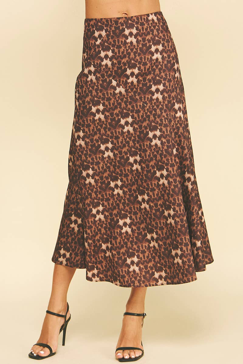 Leopard Silky Midi Skirt