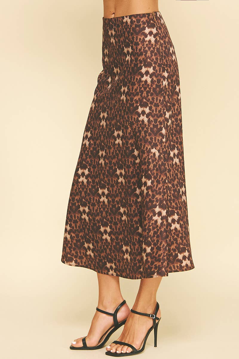 Leopard Silky Midi Skirt