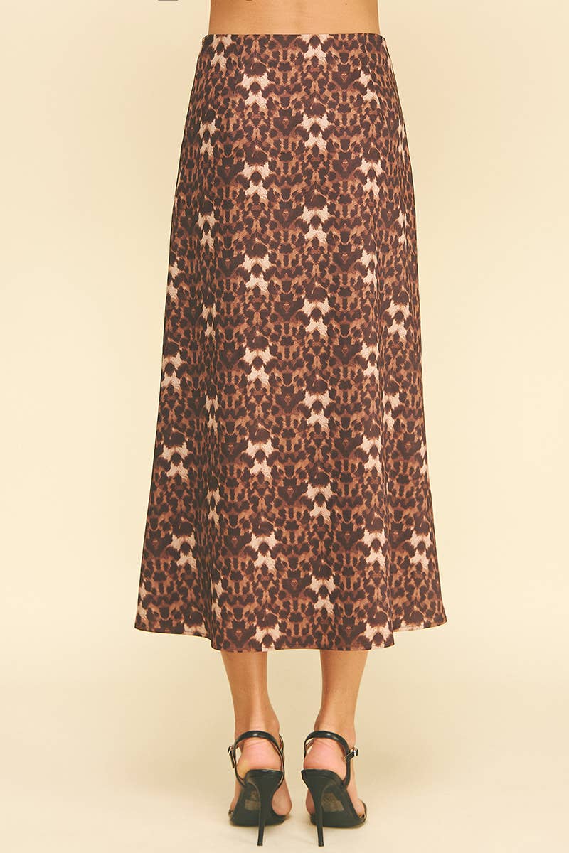 Leopard Silky Midi Skirt