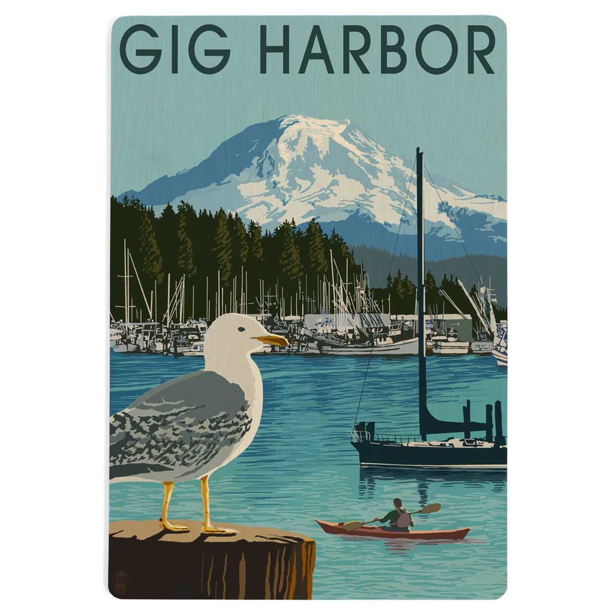 WOOD POSTCARD Gig Harbor, Washington, Day Scene