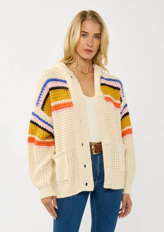 Stripe Waffle Knit Hooded Cardigan