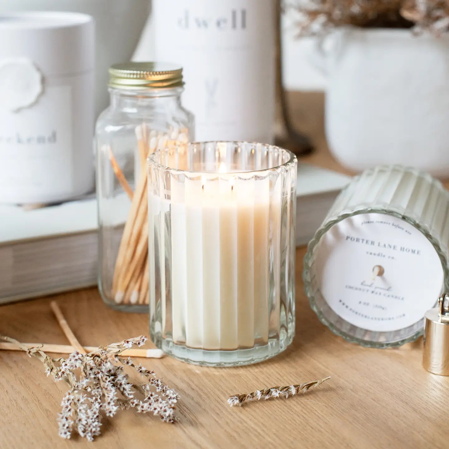 Dwell | Bergamot + Mahogany Fluted Coconut Wax Candle