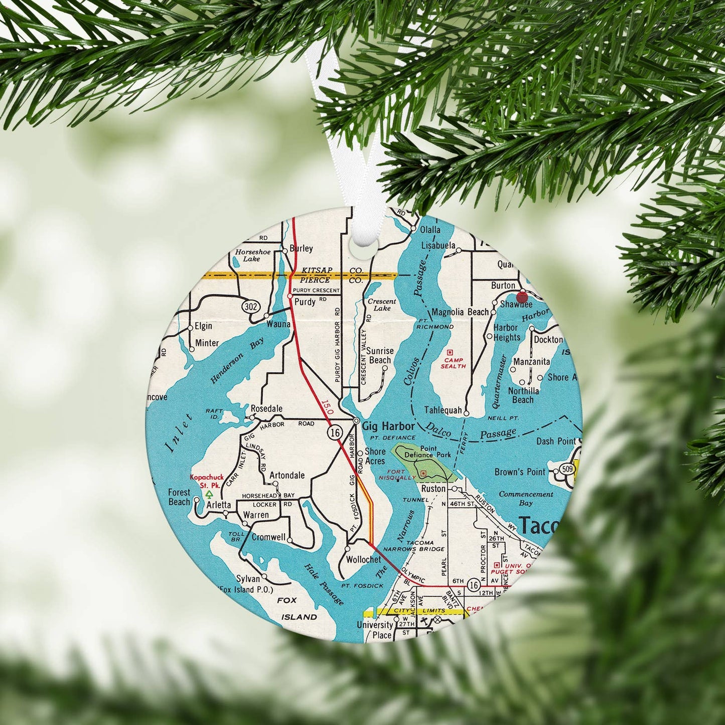 Gig Harbor Washington Vintage Map Christmas Ornament