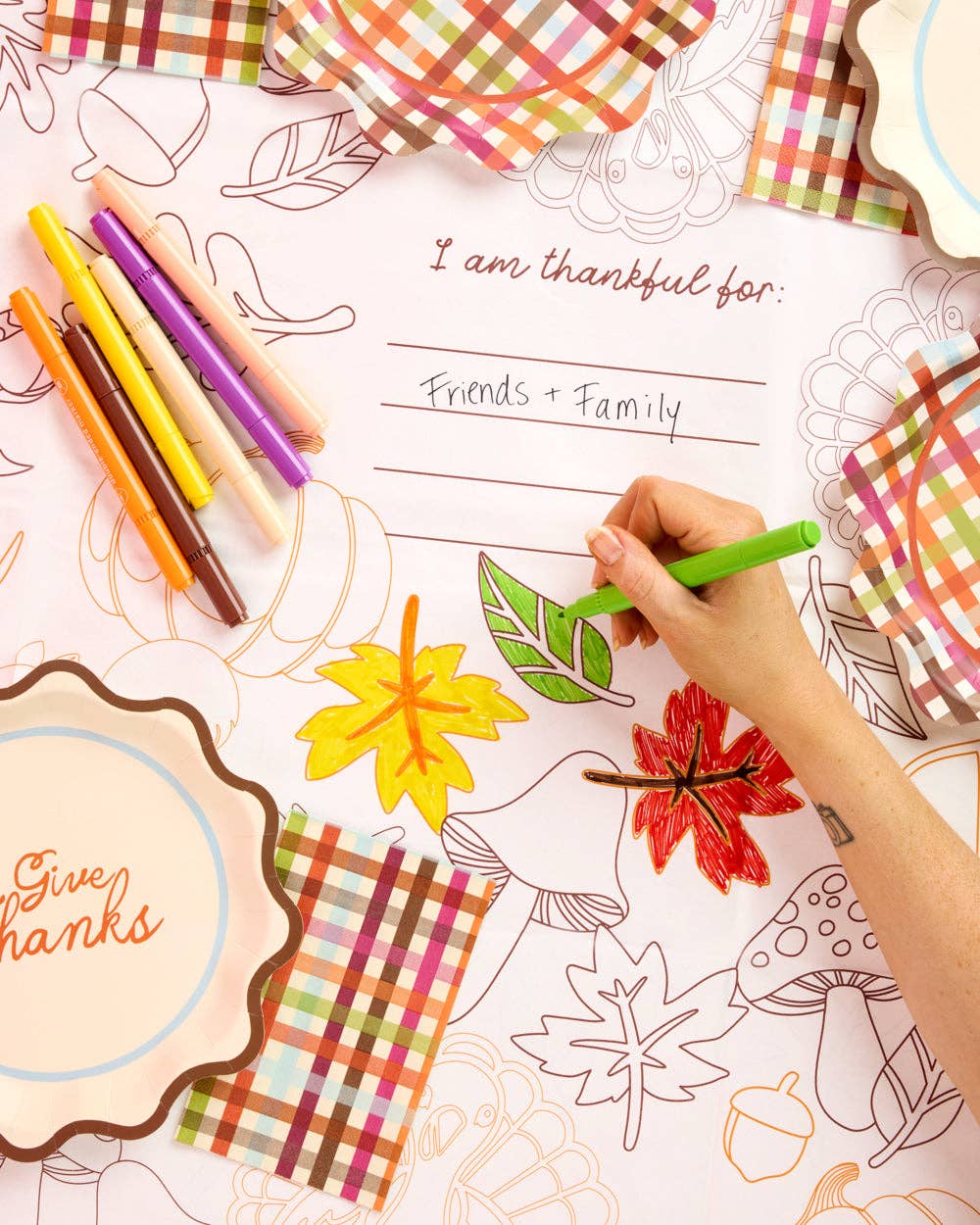 Give Thanks Paper Tablecloth - coloring tablecloth, fall, thanksgiving decor