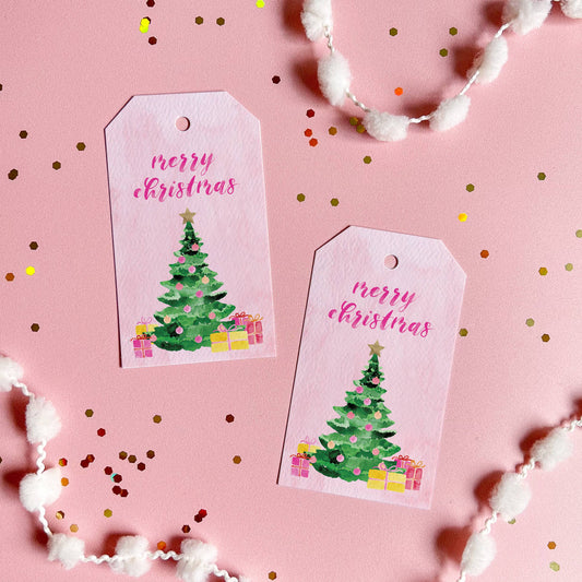 Pink Christmas Tree Holiday Gift Tags, Set of 8