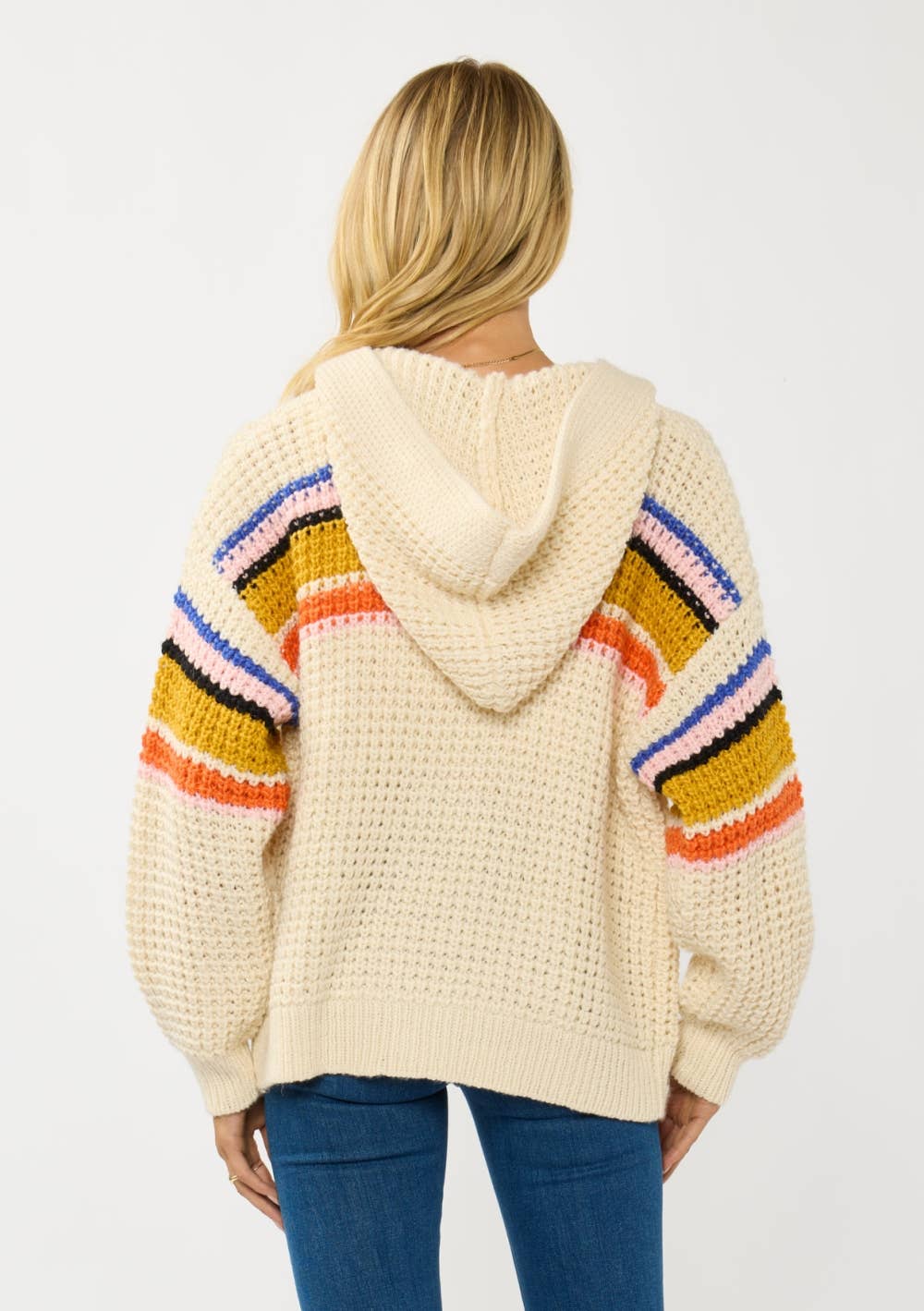 Stripe Waffle Knit Hooded Cardigan