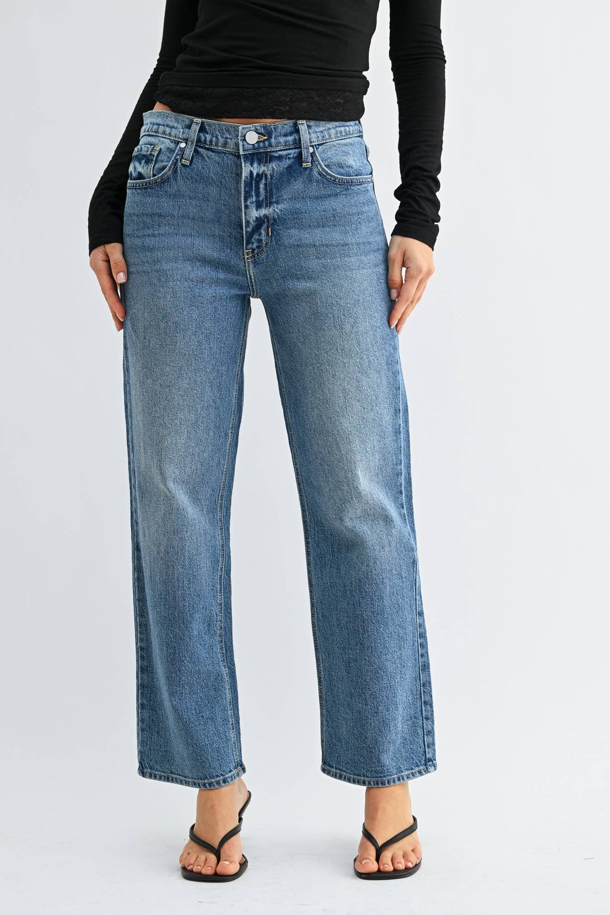 Mid Rise Ankle Straight Leg Jean