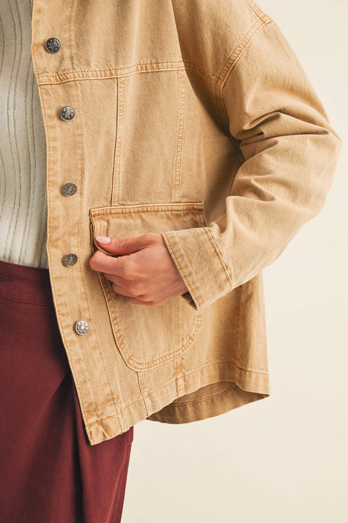 Washed Denim Contrast Collar Jacket