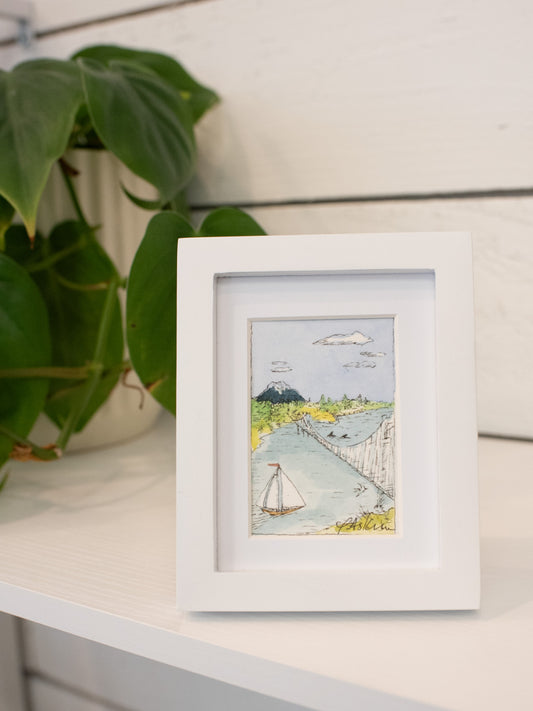 4 x 5" Framed Art Original Watercolor - Sailing