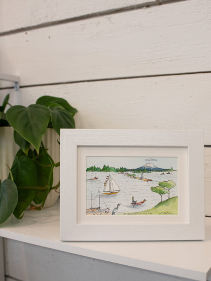 9 x 7" Framed Art Original Watercolor - Gig Harbor Day