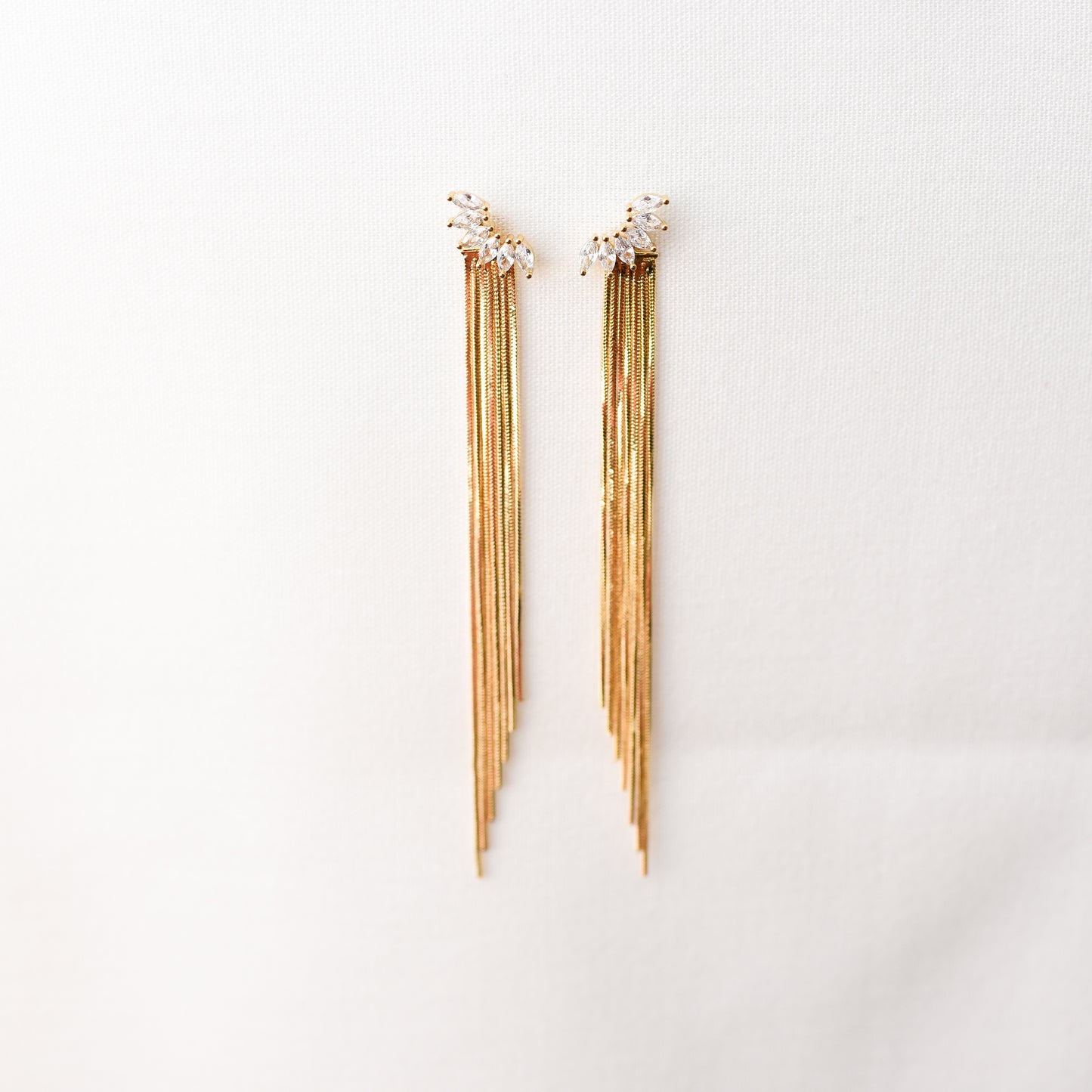 Cristine Crystal Fan Tapered Fringe Drop Earring Duo