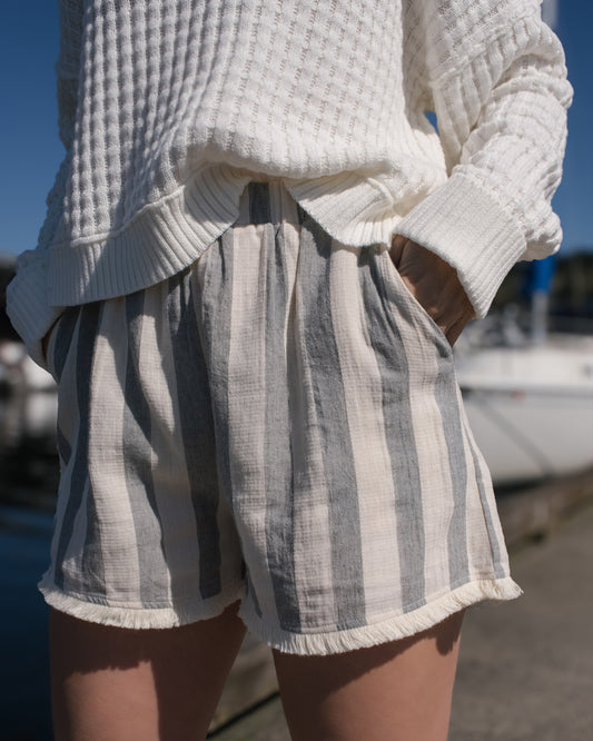 Frayed Hem Striped Shorts