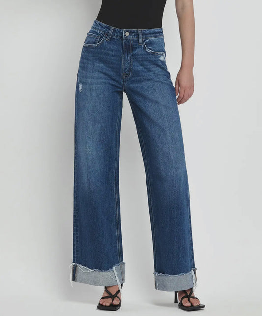 Super High Rise Cuffed Wide Leg Jean