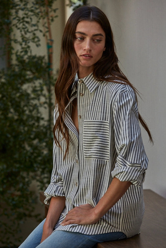 Striped Cotton Button-Up Shirt
