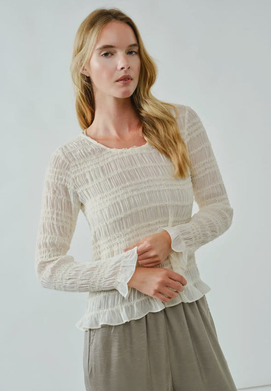 Lace Detail Sheer Smocking Top