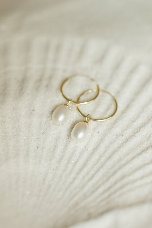 Golden Hour Hoop Pearl Drop Earrings