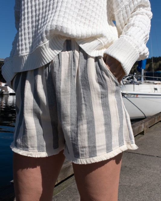 Frayed Hem Striped Shorts