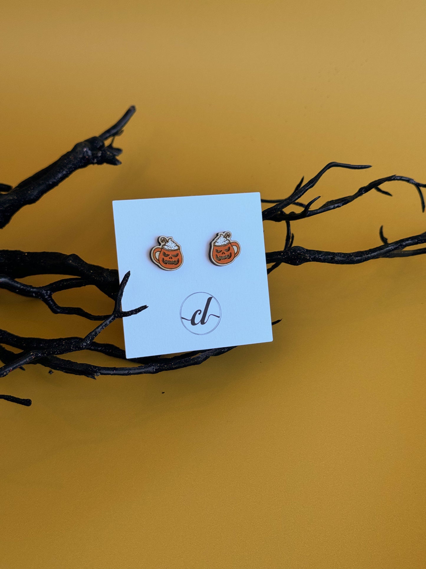 Local Whimsy pumpkin cocoa wooden stud earrings