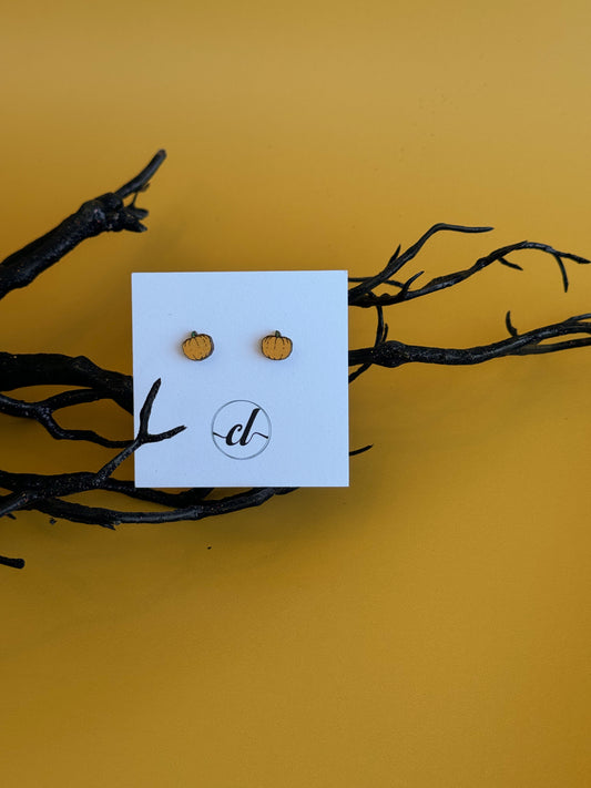 Local Whimsy pumpkin wooden stud earrings